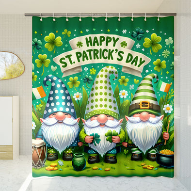 Happy St. Patrick's Day Three Gnomes Shower Curtain Set
