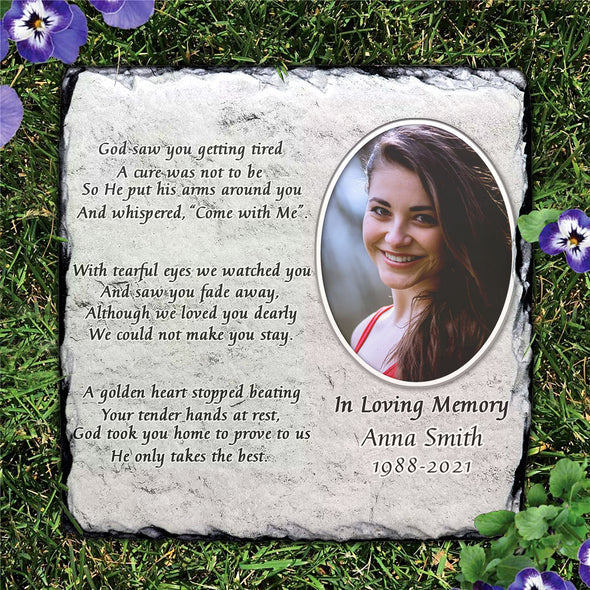 Personalized In Loving Memory - God Saw You Getting Tired Memorial Stone