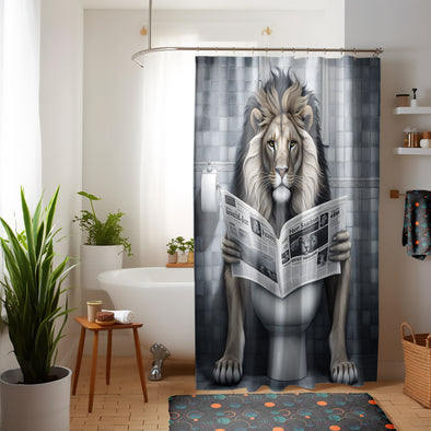 Funny Lion Read Papper Shower Curtain Set - Leo Shower Curtain