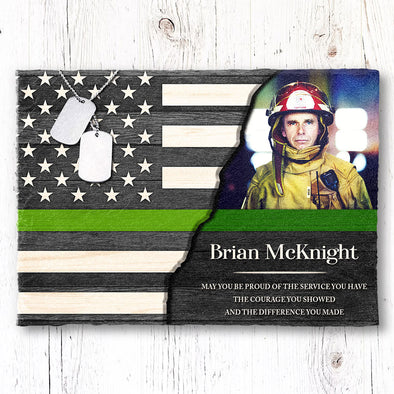Personalized Thin Green Line Flag Slate Stone Gift For Retired