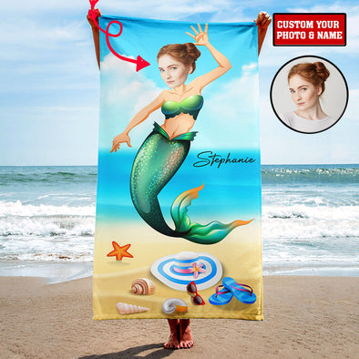 Personalized Photo Mermaid Girl Beach Towel