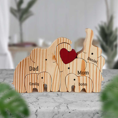 Personalized Elephant Family Wooden Puzzle - Gift For Family, Father's Day