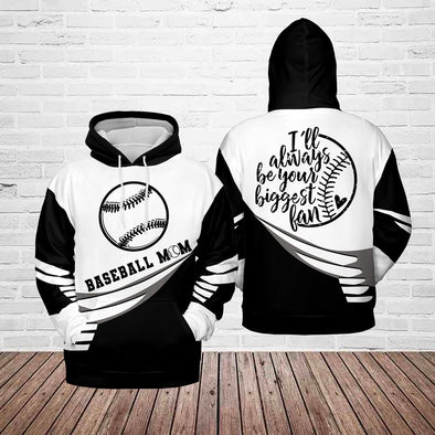 Baseball Mom I'll Always Be Your Fan Black & White All-Over Print Hoodie