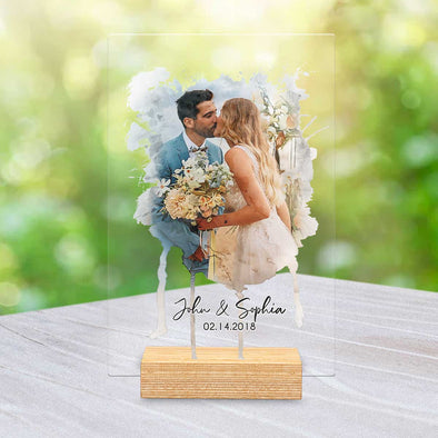 Custom Watercolor Photo Acrylic Plaque - Anniversary/ Valentine Gift For Him/ Her