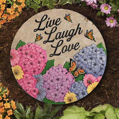 Live Laugh Love Hydrangeas Garden Stone - Stepping Stone, Garden Decor
