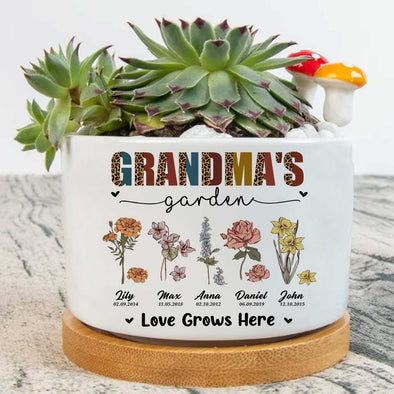 Personalized Grandma's Garden Love Grows Here Decorative Plant Pot