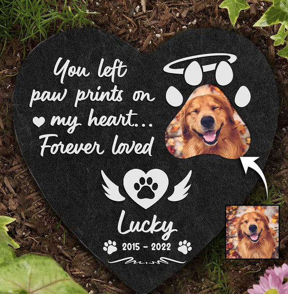 Custom You Left Paw Prints On My Heart Dog Memorial Stone