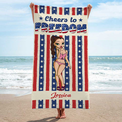 Personalized Cheers To Freedom American Flag Beach Towel