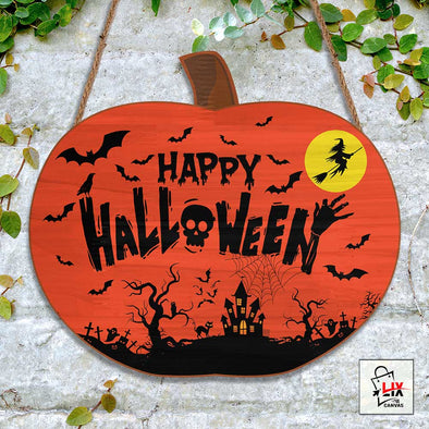 Happy Halloween Pumpkin Wood Sign - Halloween Door Sign, Welcome Home