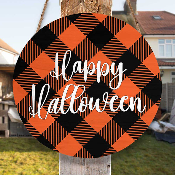 Happy Halloween Round Wood Sign - Home Decor