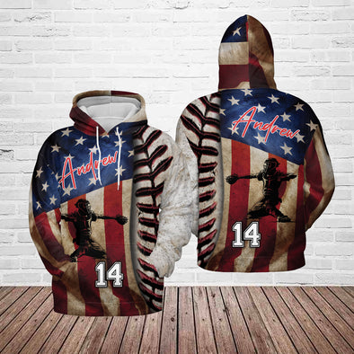 Vintage American Flag Baseball Catcher All-Over Print Hoodie