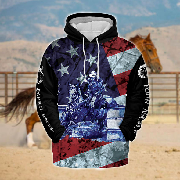 Custom Name Horse Racing Rodeo U.S Flag All-Over Print Hoodie