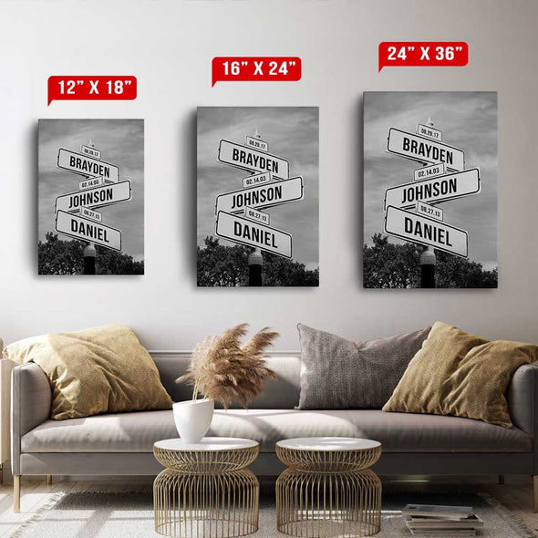 Personalized Street Sign Family Canvas Wall Art - Wall Art For Family Names