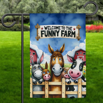 Welcome To The Funny Farm Garden Flag - Gift For Farmer