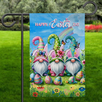 Happy Easter Day Three Gnomes Garden Flag - Gift for Easter Day