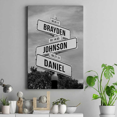 Personalized Street Sign Family Canvas Wall Art - Wall Art For Family Names