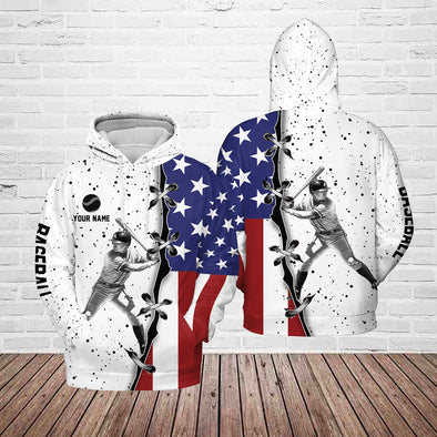 Custom Name Baseball American Flag All-Over Print Hoodie