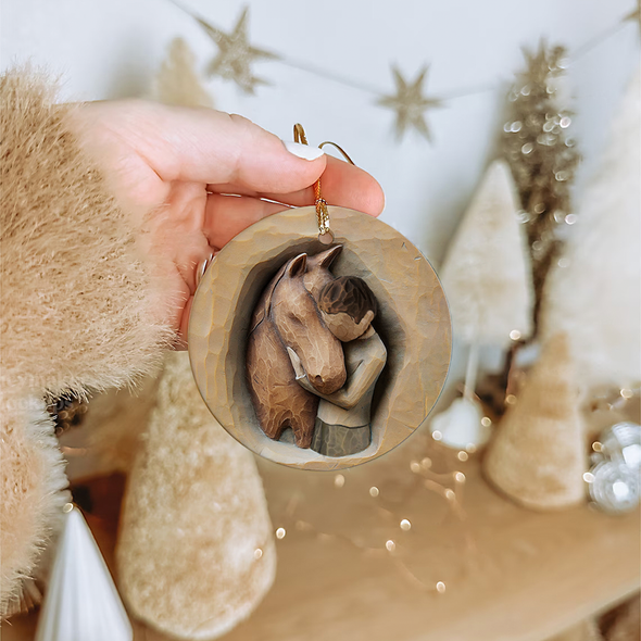 Girl Loves Horse Ceramic Circle Ornament