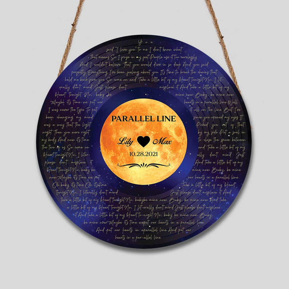 Personalized Love Song Vinyl Record Moon Round Wood Sign