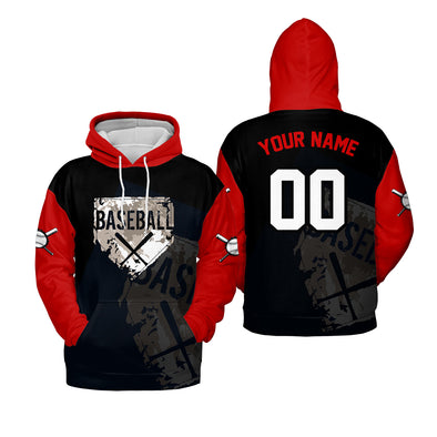 Custom Name & Number Baseball Home Black & Red All-Over Print Hoodie