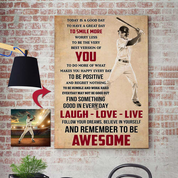 Custom Photo Remember To Be Awesome Baseball Canvas Wall Art Prints