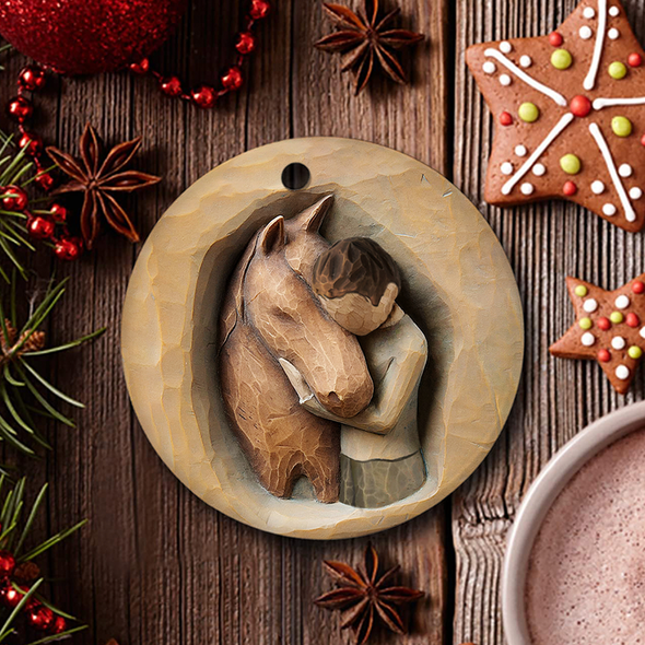 Girl Loves Horse Ceramic Circle Ornament