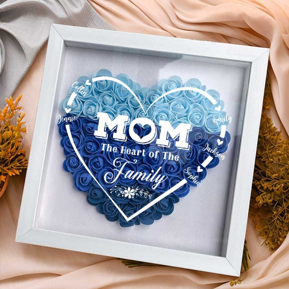 Personalized Mom The Heart of The Family Flower Shadow Box - Gift For Mother's Day