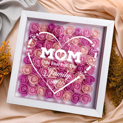 Personalized Mom The Heart of The Family Flower Shadow Box - Gift For Mother's Day