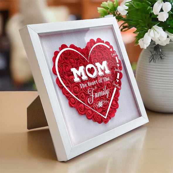 Personalized Mom The Heart of The Family Flower Shadow Box - Gift For Mother's Day