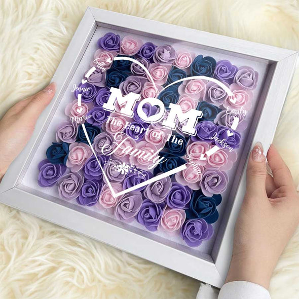 Personalized Mom The Heart of The Family Flower Shadow Box - Gift For Mother's Day