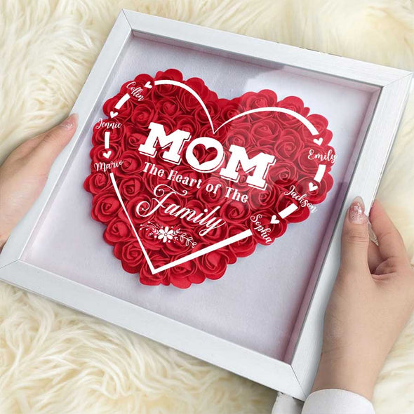 Personalized Mom The Heart of The Family Flower Shadow Box - Gift For Mother's Day