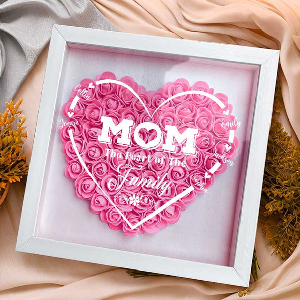 Personalized Mom The Heart of The Family Flower Shadow Box - Gift For Mother's Day