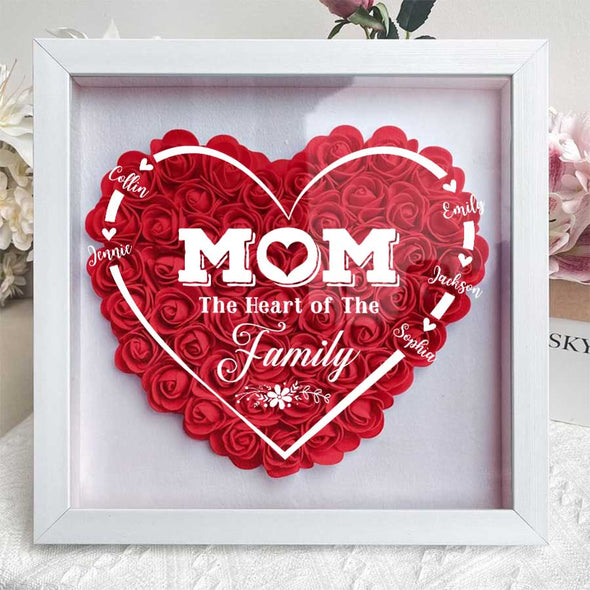 Personalized Mom The Heart of The Family Flower Shadow Box - Gift For Mother's Day