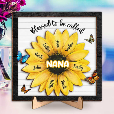 Personalized Blessed To Be Call Me Sunflower Wooden Plaque With Stand
