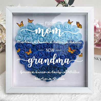 Personalized First Mom Now Grandma Flower Shadow Box - Gift For Mom, Grandma