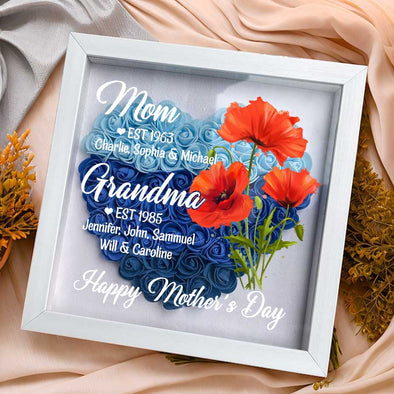 Personalized Mom Grandma Best Grandma Flower Shadow Box - Gift For Mother's Day