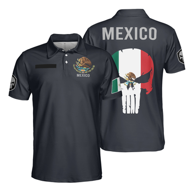 Mexico Skull Navy Custom Name Polo Shirt