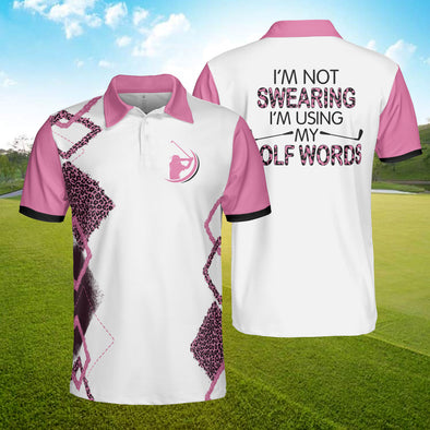 Golf Girl I'm Not Swearing I'm Using My Golf Words Pink Leopard Pattern Polo Shirt