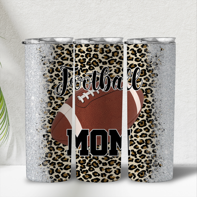 Football Mom Stain Steel Tumbler Cup, 20oz Tumbler, Leopard Mother Gift, Gift for Mom, Football Gift