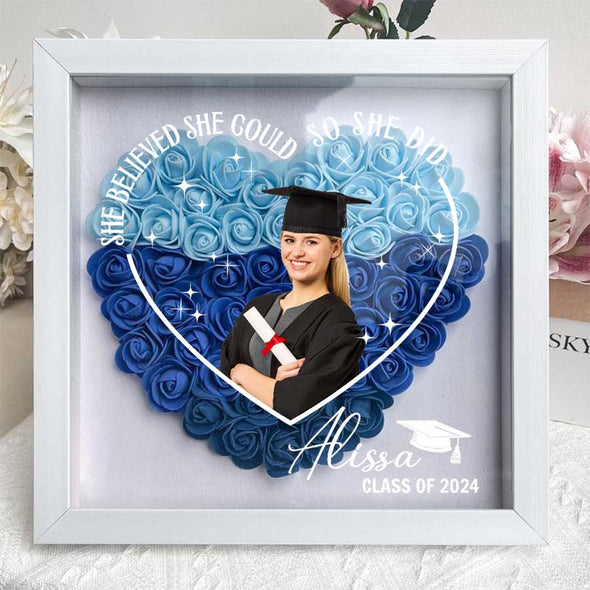 She Believed Could So She Did Flower Shadow Box - Gift For Graduation Day