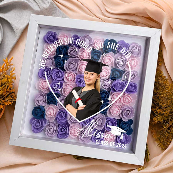She Believed Could So She Did Flower Shadow Box - Gift For Graduation Day