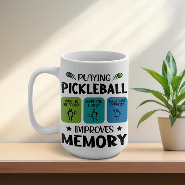 Personalized Playing Pickleball Improves Memory Ceramic Mug 15oz - Gift For Pickleball Player