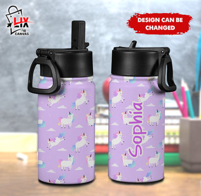 Custom Name Purple Unicorn Kid Bottle