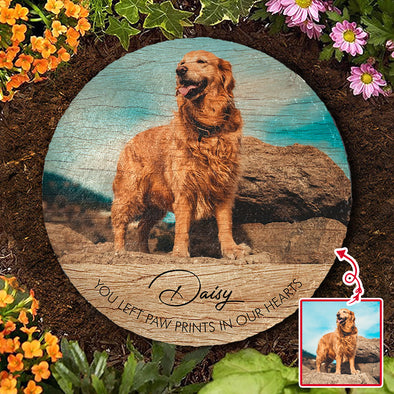 Custom Photo you Left Paw Prints In Our Hearts Memorial Dog Memorial Stone