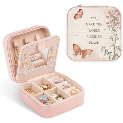 You Make The World A Kinder Place Pink Floral Jewelry Box - Birthday Gift for Women Mom Daughter Friends Female Her Teenage Girl Teacher