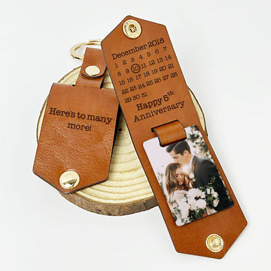 Personalized Anniversary Day Here's To Many More Leather Photo Keychain - Valentine's Day Gift For Him/ Her