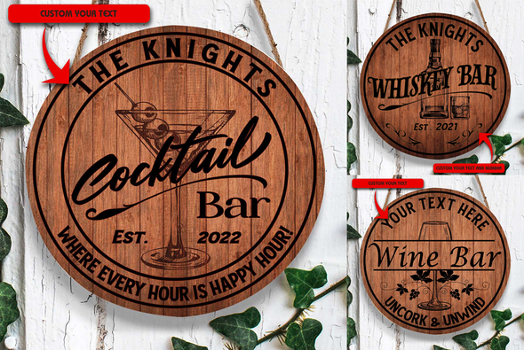 Personalized Whiskey/ Wine/ Cocktail Bar Round Wood Sign