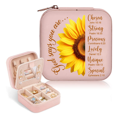 God Says You Are Sunflower Pink White Jewelry Box - Religious Gifts For Women