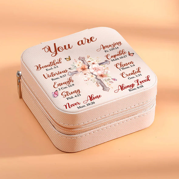 You Are Beautiful Christ Jewelry Box - Travel Jewelry Case Inspiration Gift For Mom, Bride, Aunt, Friends