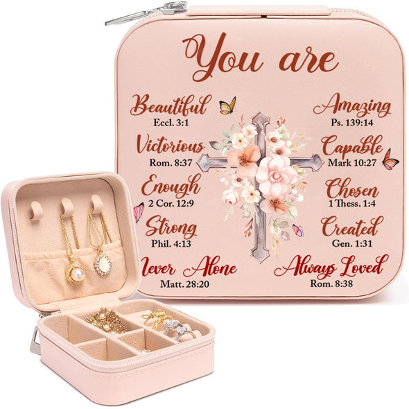 You Are Beautiful Christ Jewelry Box - Travel Jewelry Case Inspiration Gift For Mom, Bride, Aunt, Friends